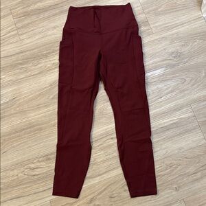 Lululemon maroon align Leggings (pockets/25”) + energy bra (both size 6)
